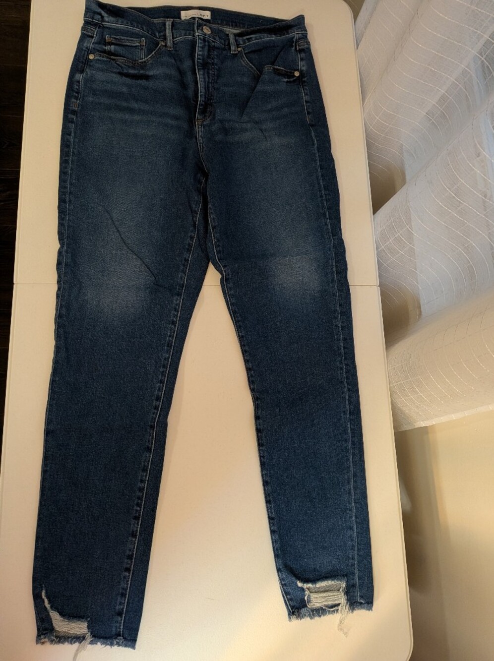 LOFT Dark Blue Skinny Jeans with Ankle Fray